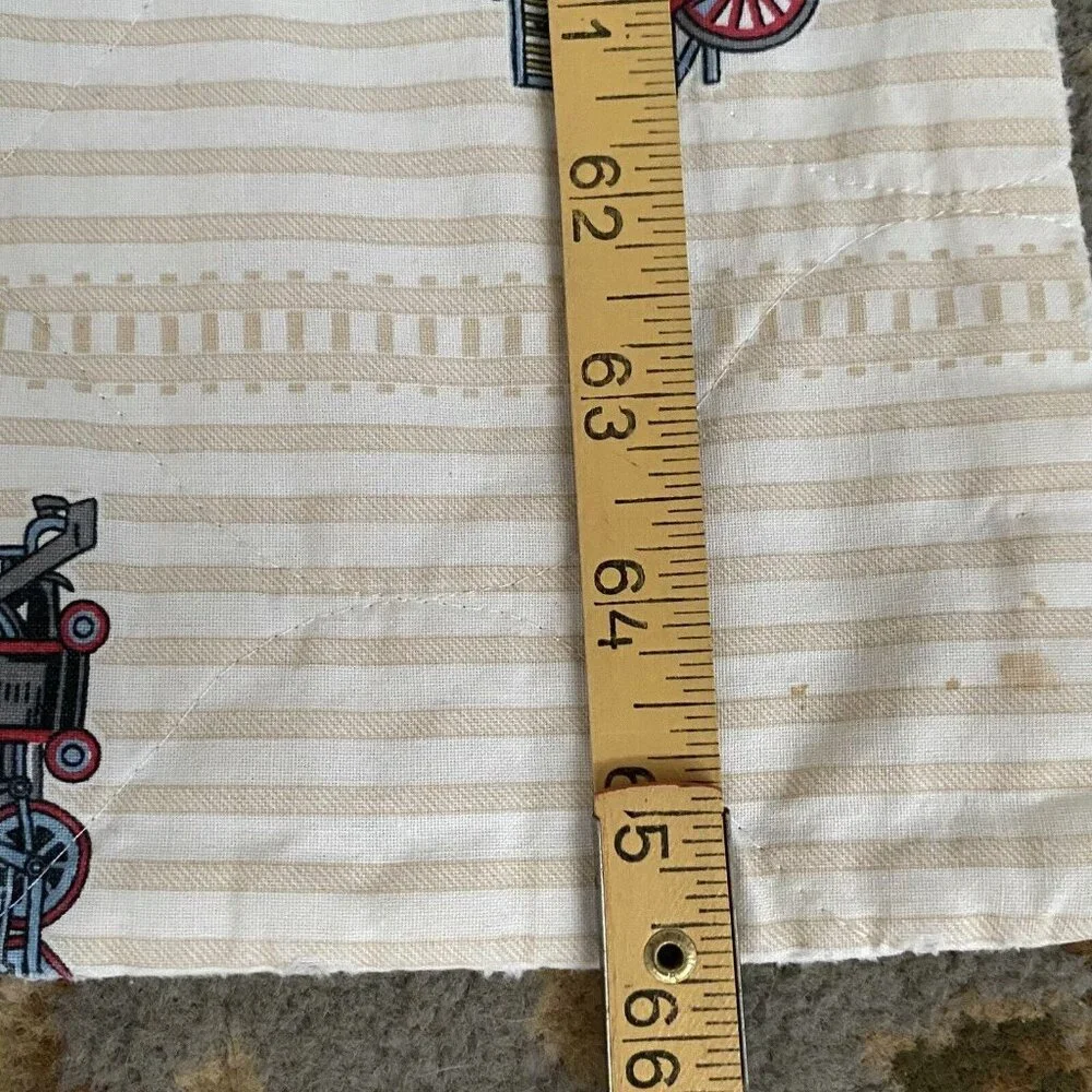 Vintage train locomotive quilt handmade striped tracks transportation kids 88x66